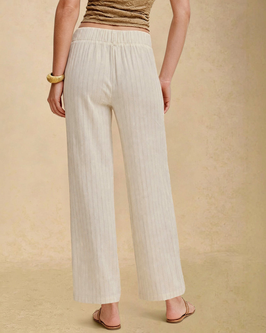 Apricot Elastic Waist Pockets Straight Pants
