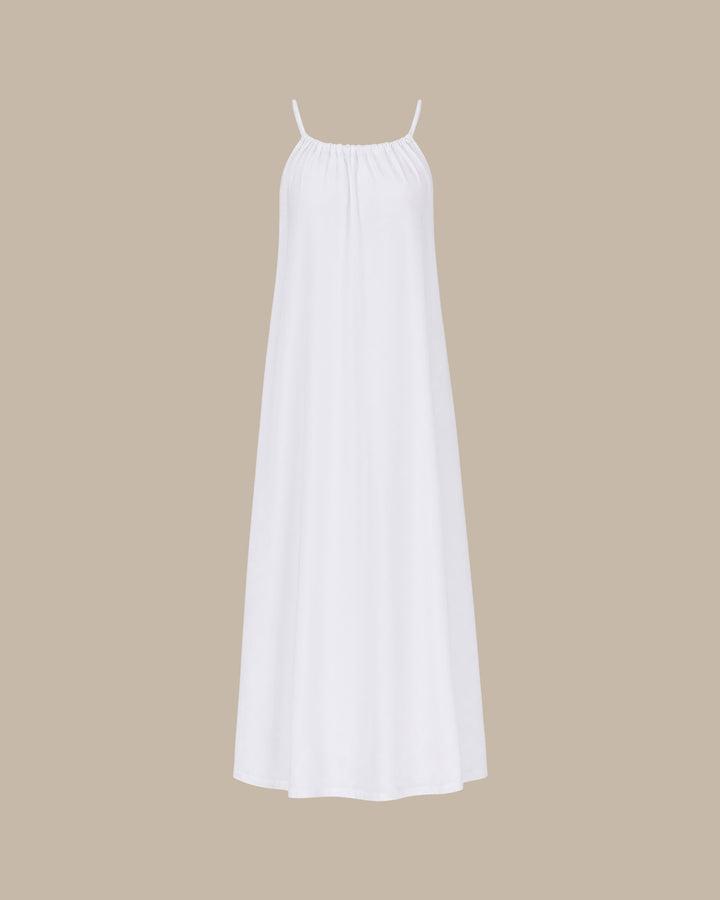 White Solid Tie Strap A-Line Maxi Dress