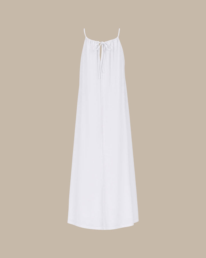 White Solid Tie Strap A-Line Maxi Dress