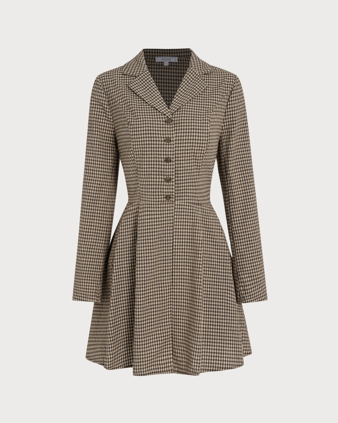 Brown Gingham Collar Cotton Mini Dress