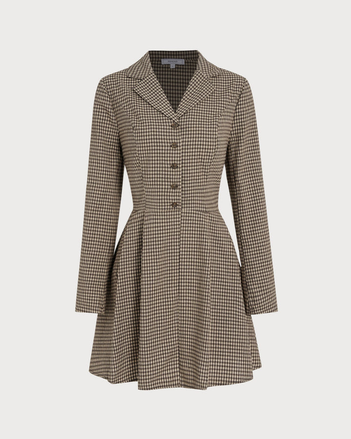 Brown Gingham Collar Cotton Mini Dress