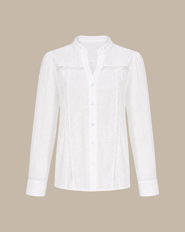 White V Neck Textured Button Shirt