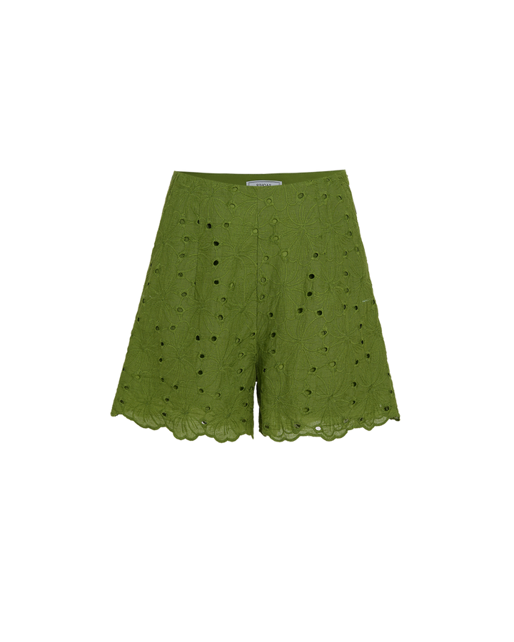 Green Cut Out Embroidery Pockets Shorts