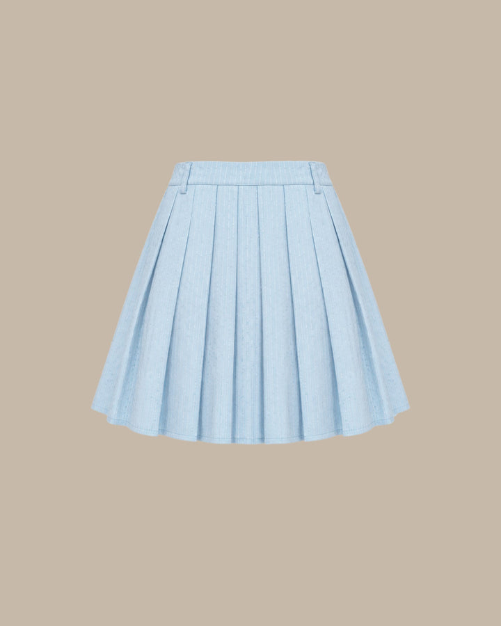 Blue Textured Pleated Mini Skirt