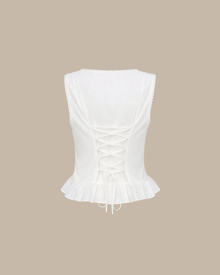 White U Neck Lace Embroidery Tank Top