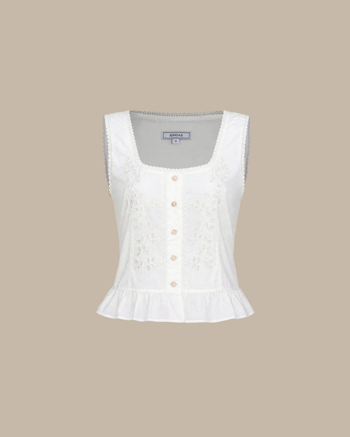White U Neck Lace Embroidery Tank Top