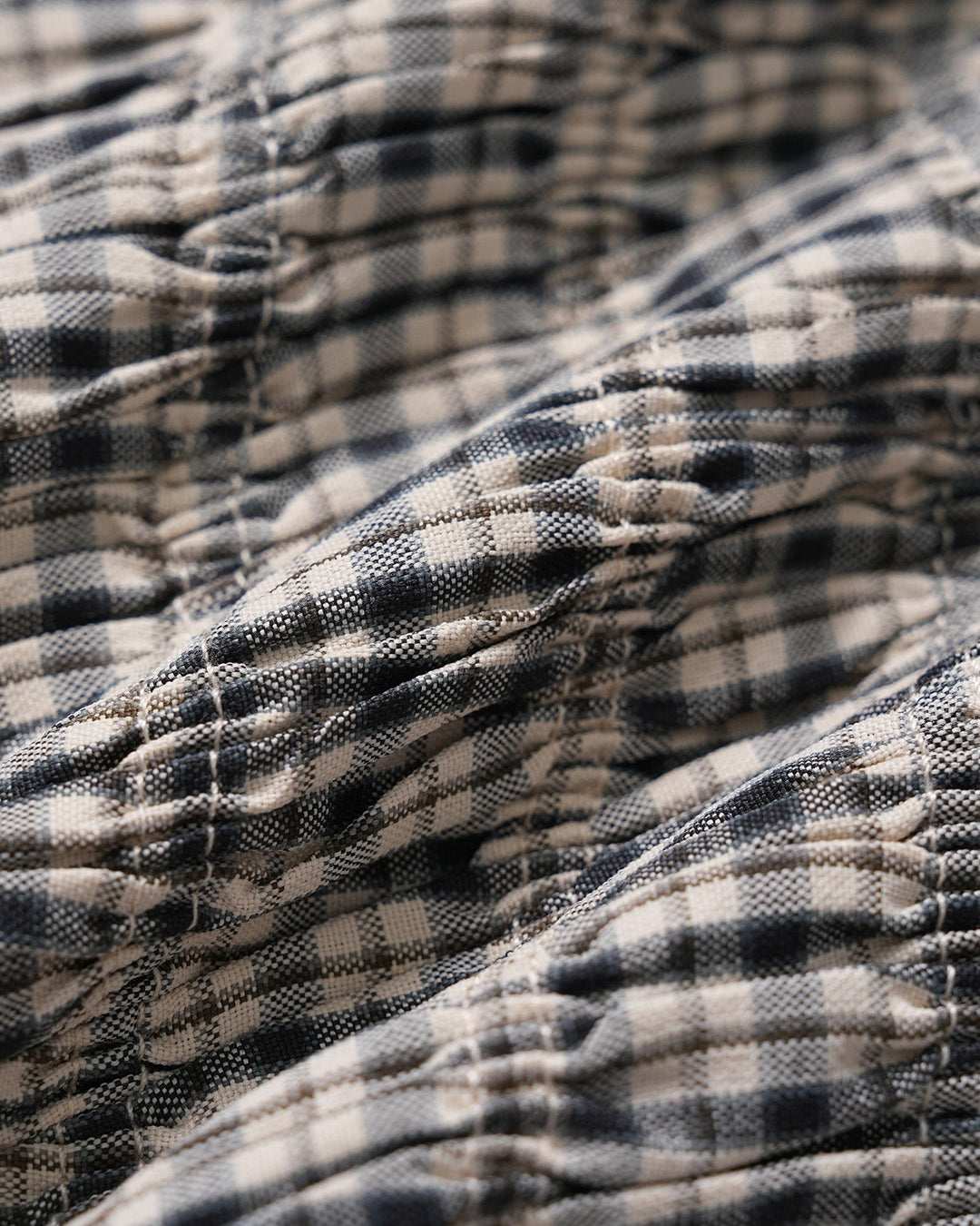 Apricot Lantern Sleeve Shirred Plaid Tee