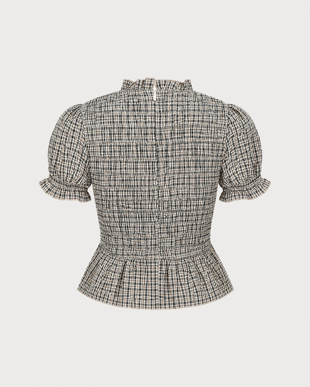 Apricot Lantern Sleeve Shirred Plaid Tee