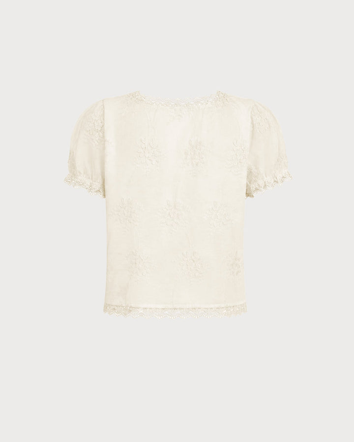 Apricot Square Neck Lace Floral Tee