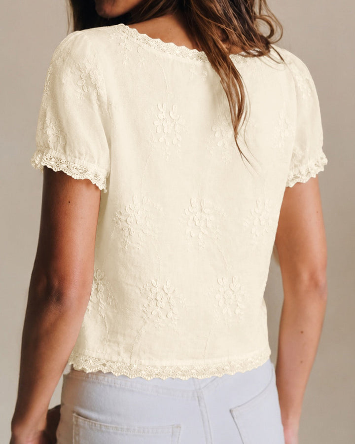 Apricot Square Neck Lace Floral Tee