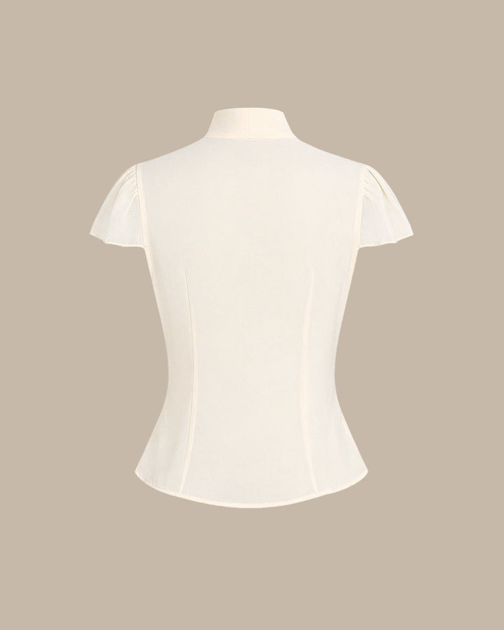 Apricot Mock Neck Button Chiffon Blouse