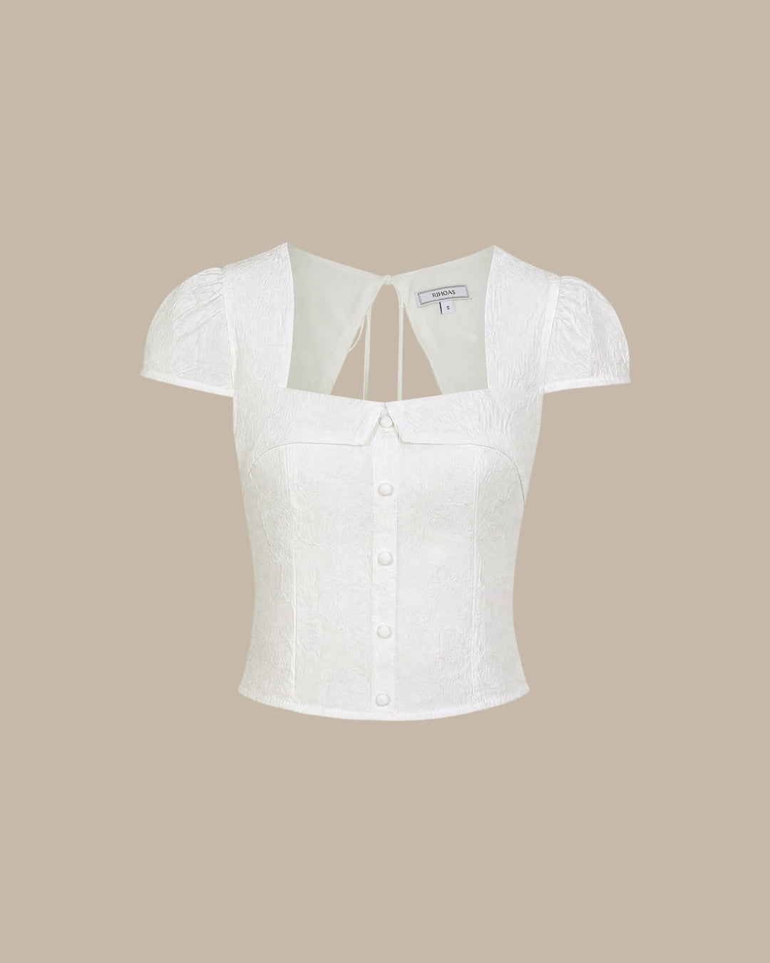 White Square Neck Jacquard Blouse