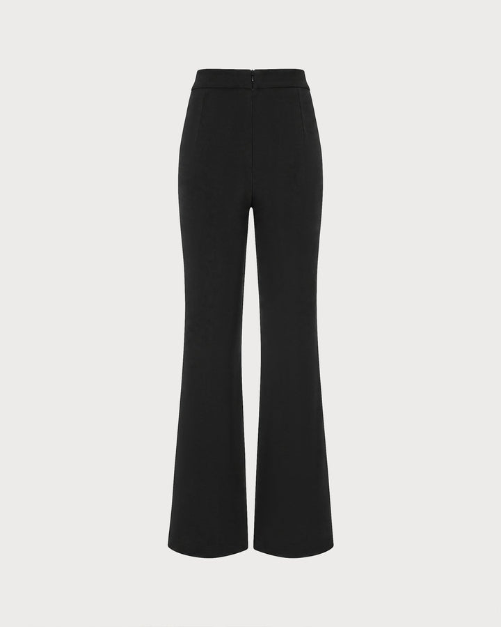Black Button Pockets Straight Pants