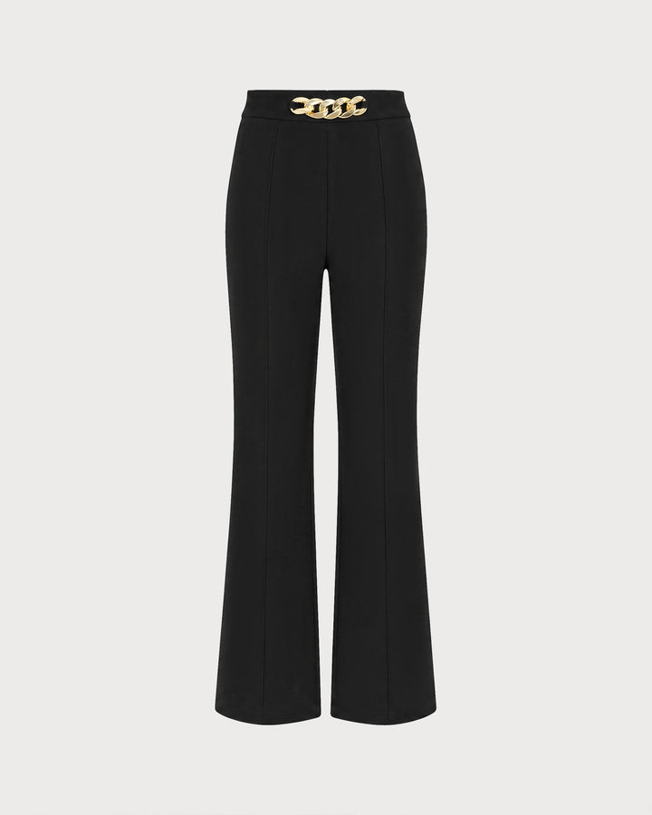 Black Button Pockets Straight Pants