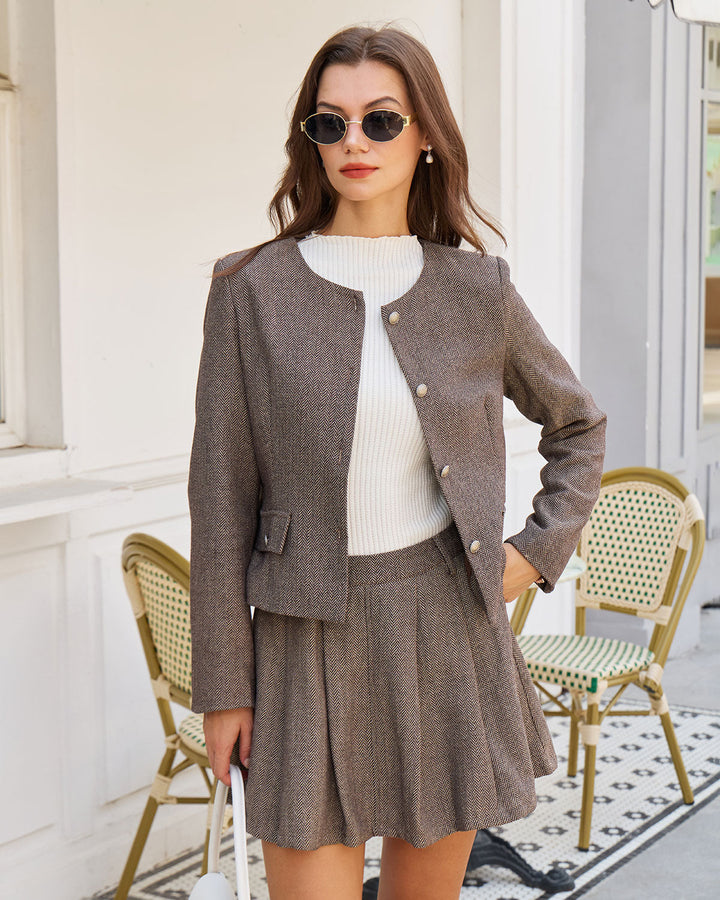 Brown Button Pockets Jacket