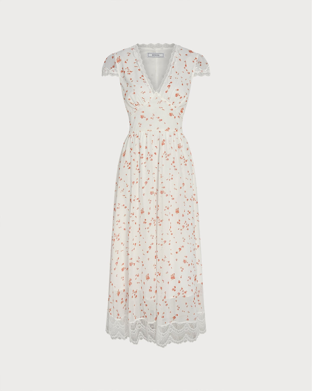 Off White V Neck Lace Floral Maxi Dress