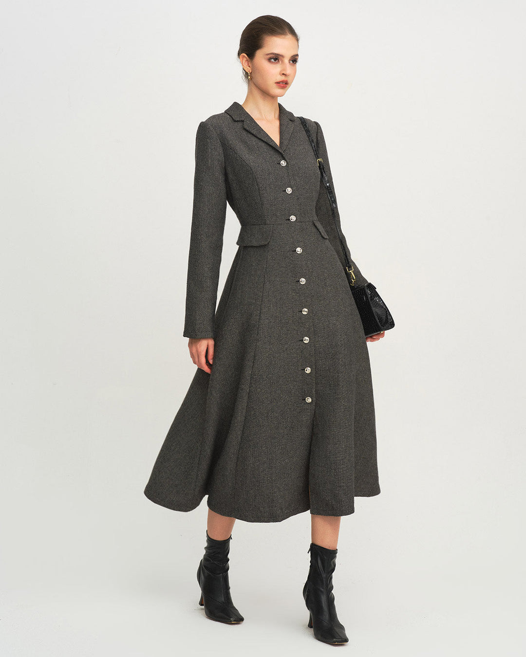 Grey A-Line Button Maxi Dress