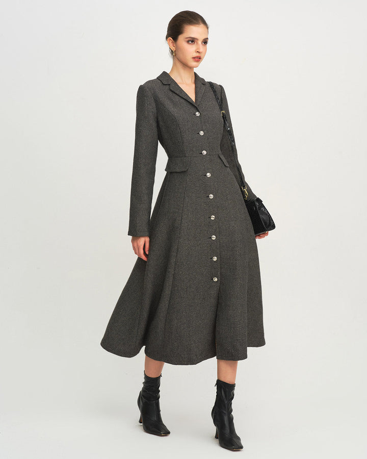 Grey A-Line Button Maxi Dress