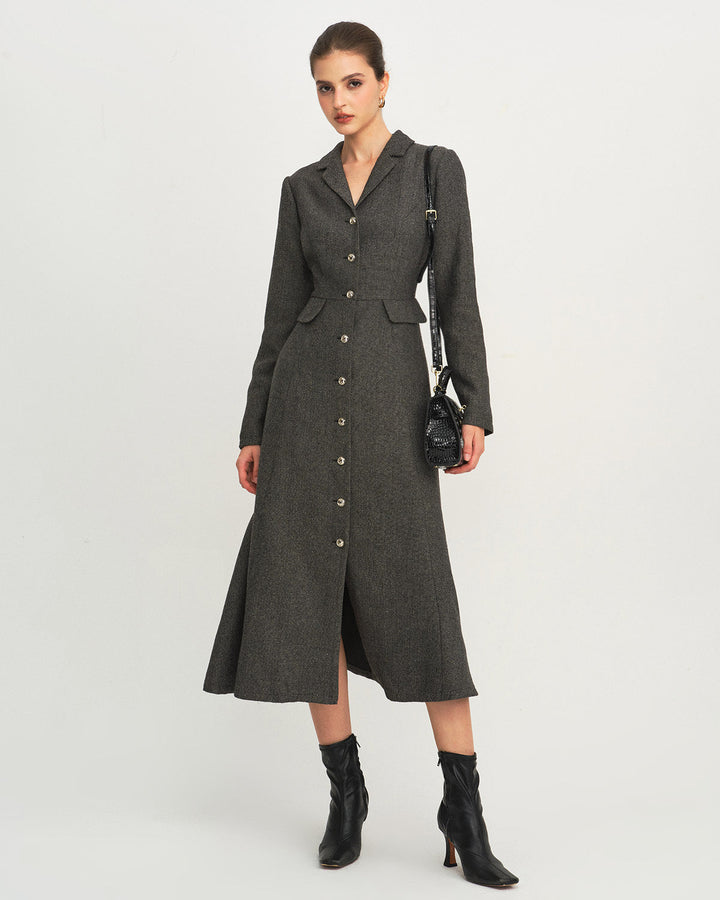 Grey A-Line Button Maxi Dress