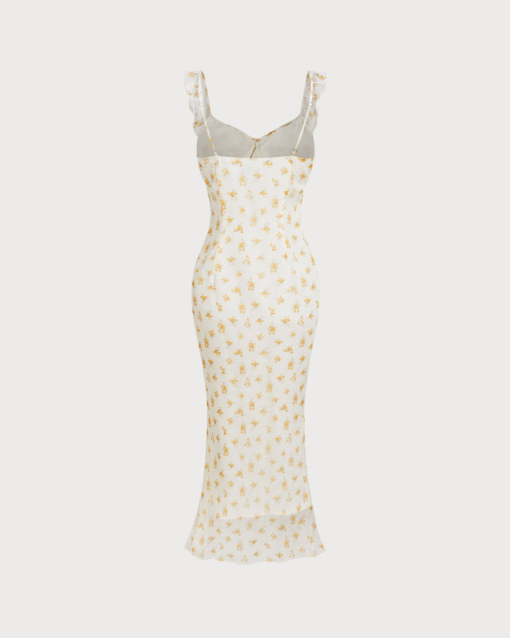 Apricot Floral Ruffle Slip Maxi Dress