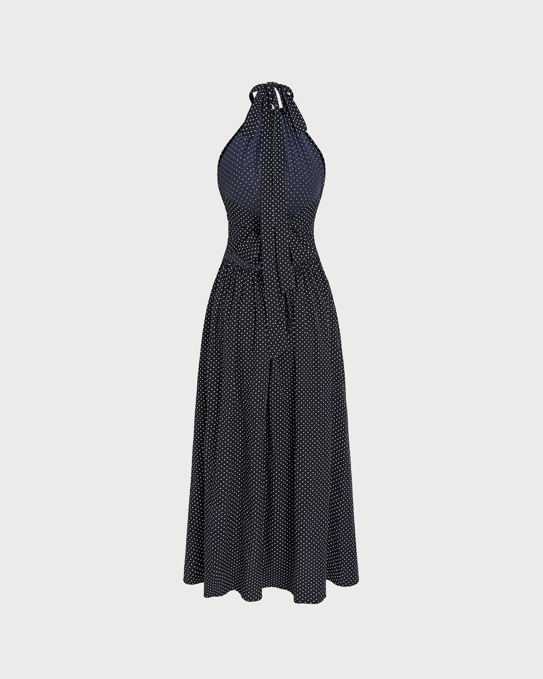 Black Halter Tie Polka Dot Maxi Dress