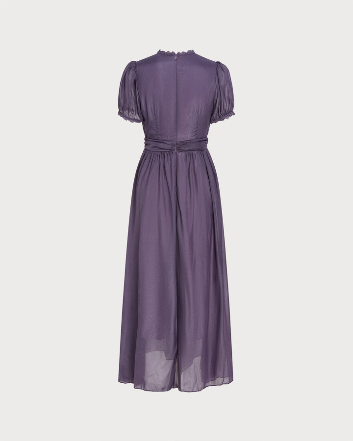Purple Puffed Sleeve Tunic Maxi Dress
