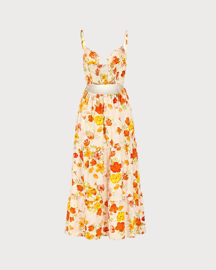Yellow Floral Shirred Slip Maxi Dress