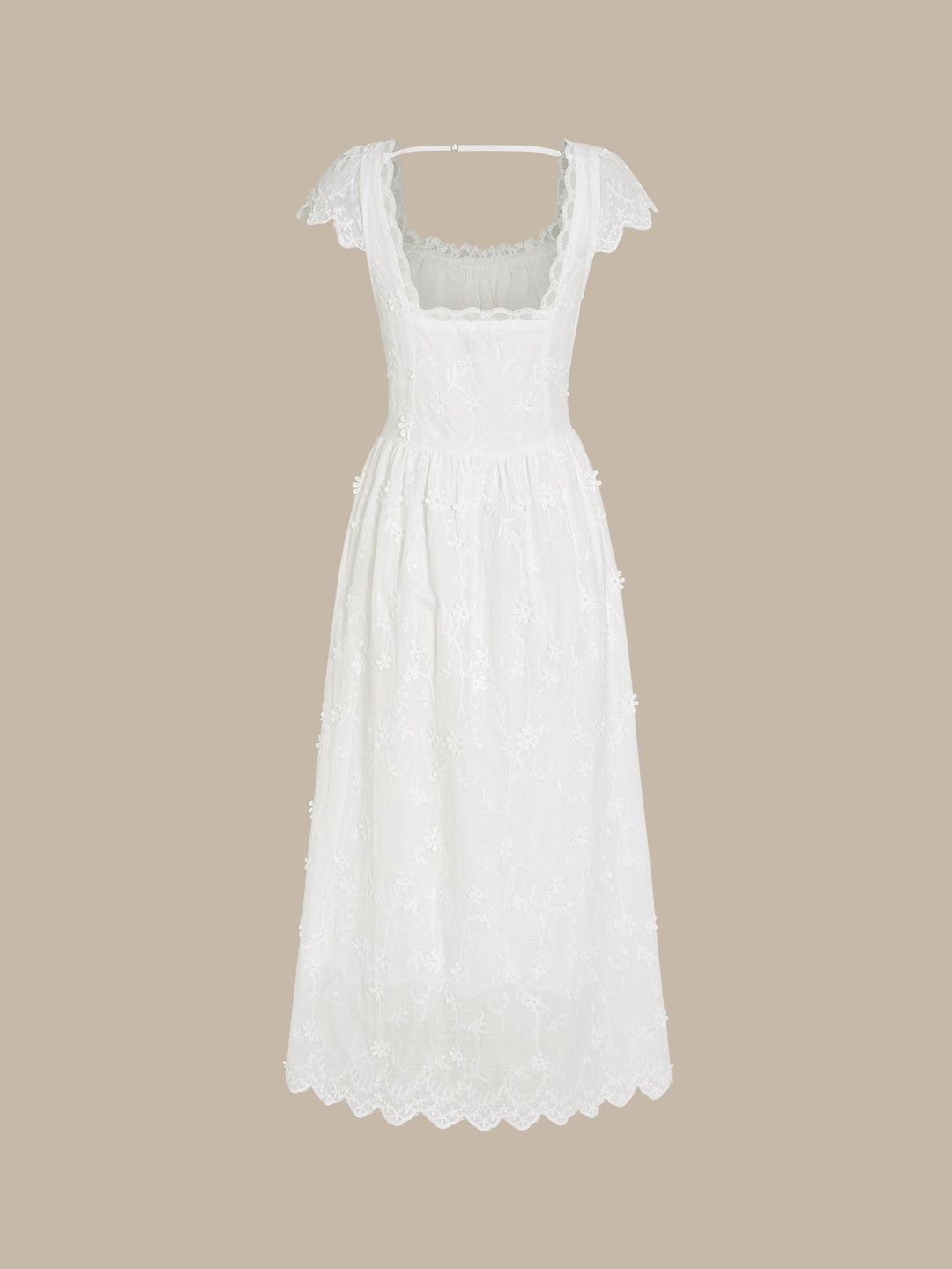 White Square Neck Lace Flowers Maxi Dress