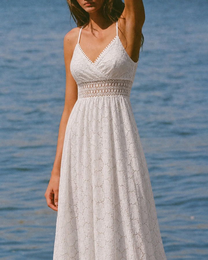 White Textured Cut Out Slip Maxi Dress