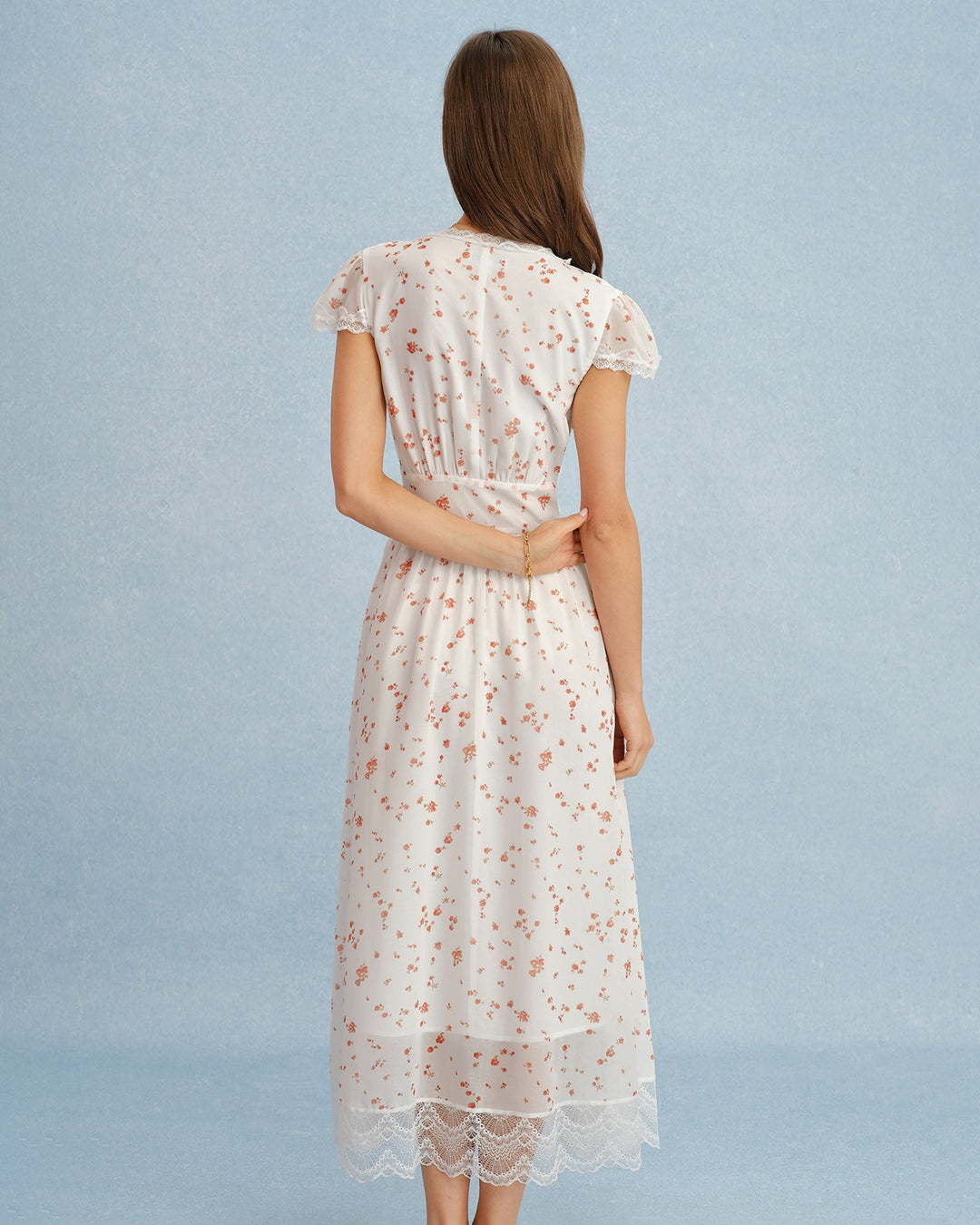 Off White V Neck Lace Floral Maxi Dress