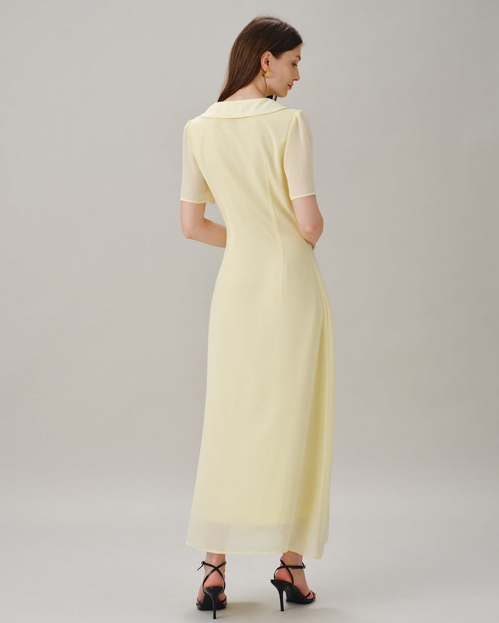 Yellow V Neck Tie Tunic Maxi Dress