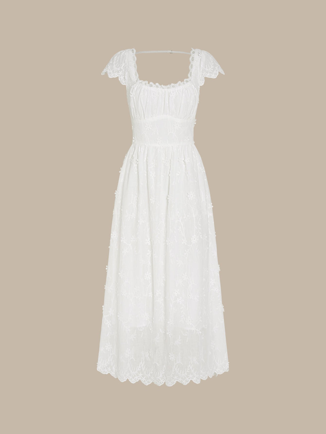White Square Neck Lace Flowers Maxi Dress