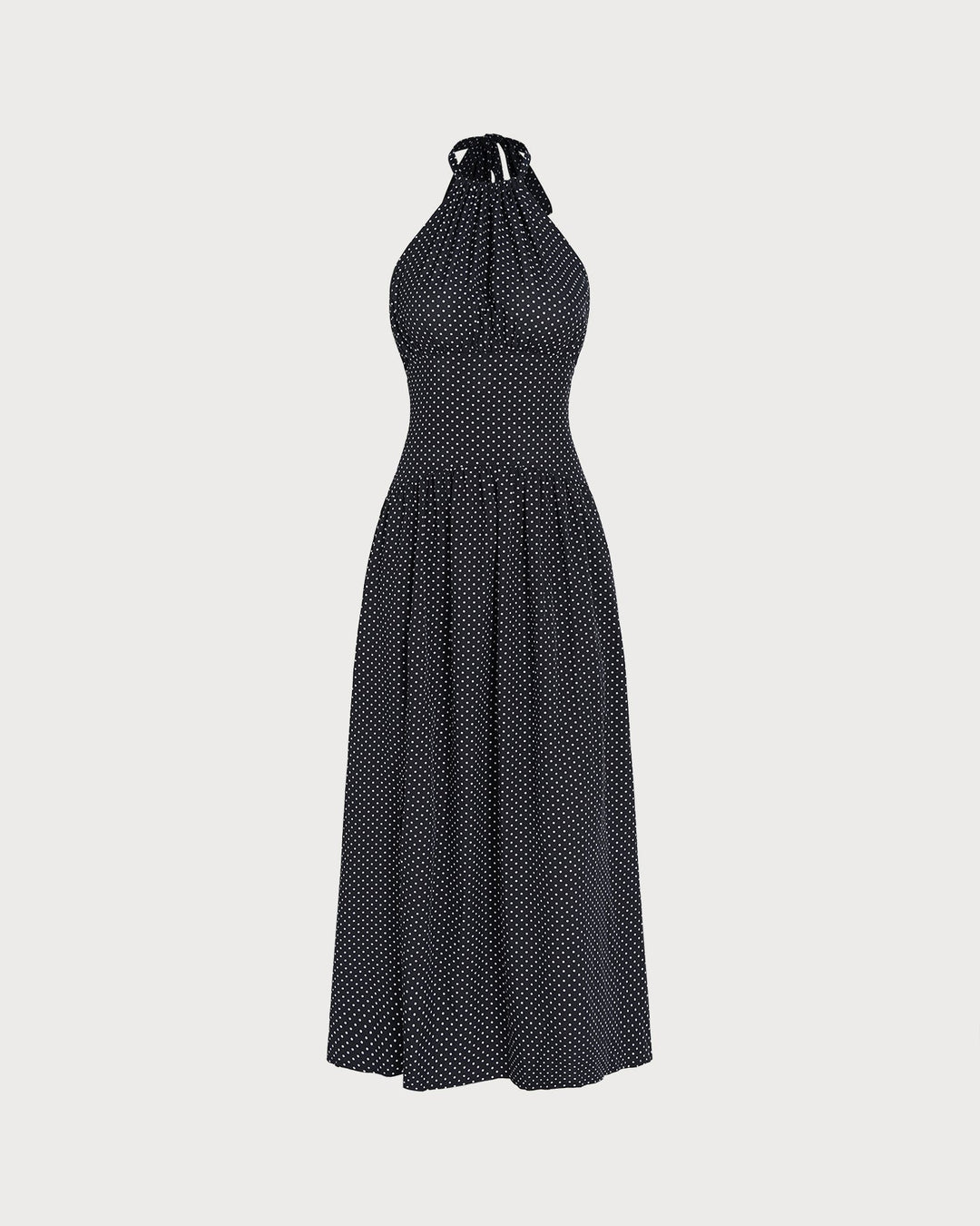 Black Halter Tie Polka Dot Maxi Dress