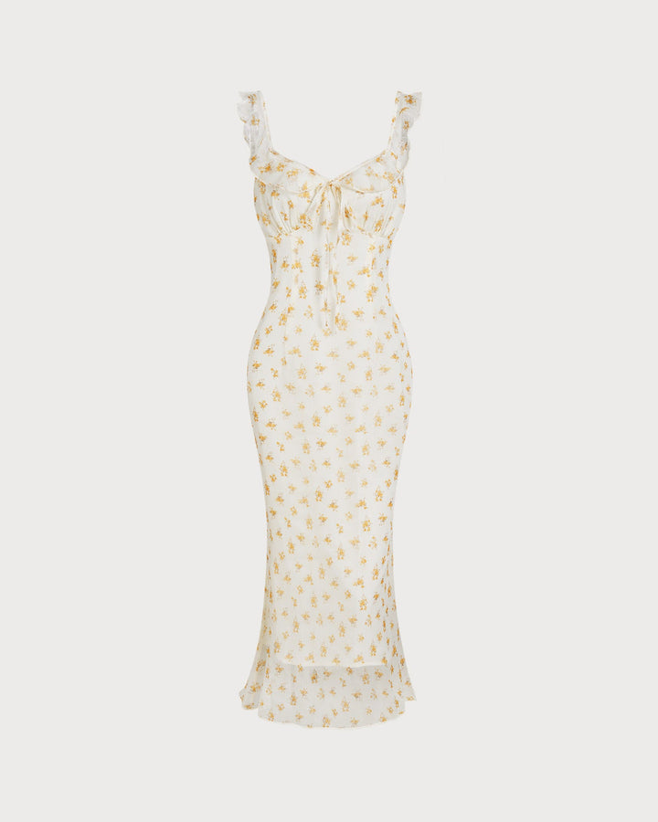 Apricot Floral Ruffle Slip Maxi Dress