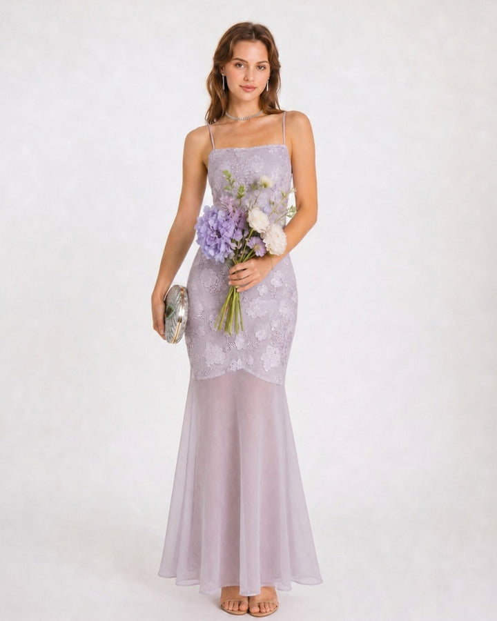 Purple Sequins Jacquard Slip Maxi Dress