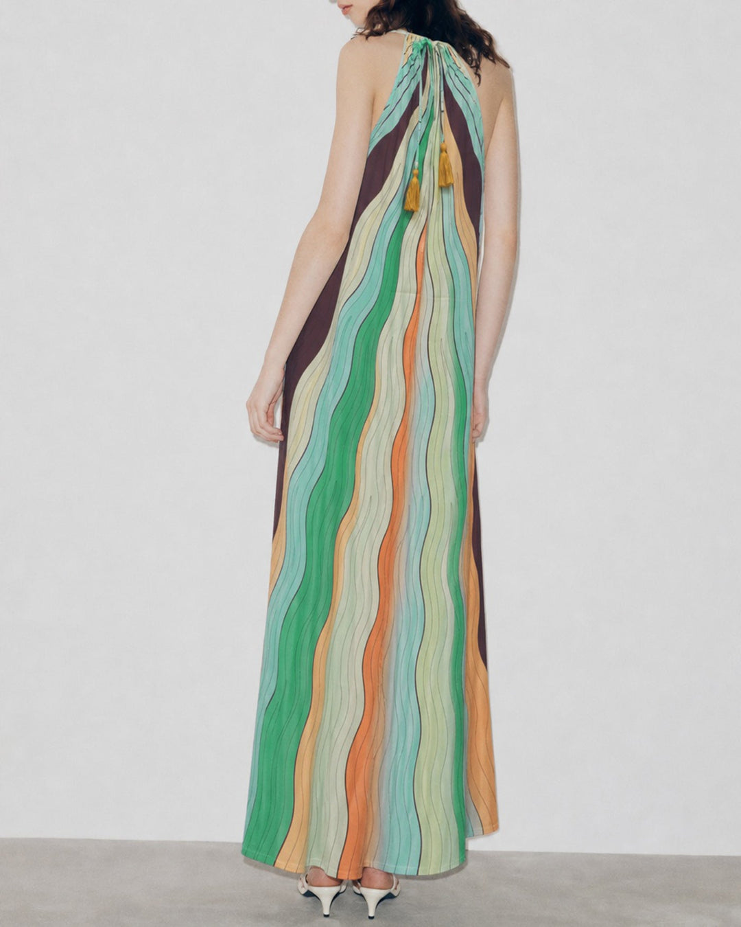 Geometric Round Neck Tie Maxi Dress