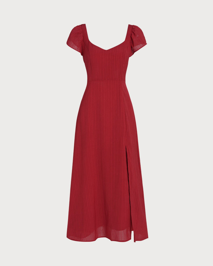 Red Sweetheart Neck Jacquard Maxi Dress