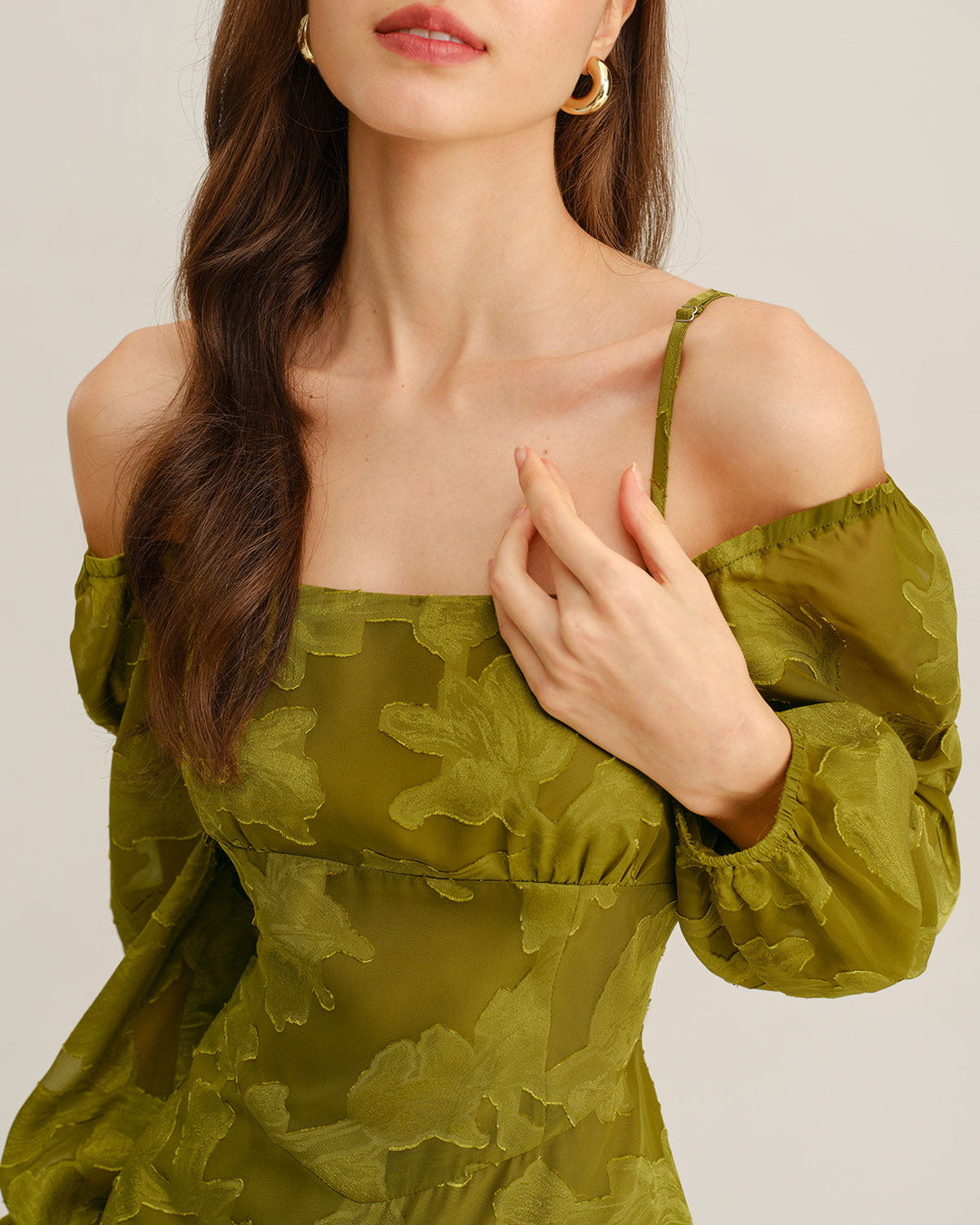 Green Floral Square Neck A-Line Maxi Dress
