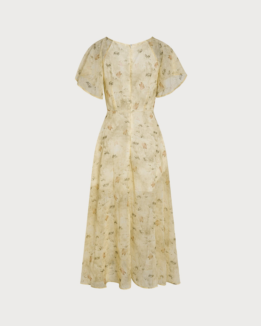 Yellow V Neck Ruched Floral Maxi Dress