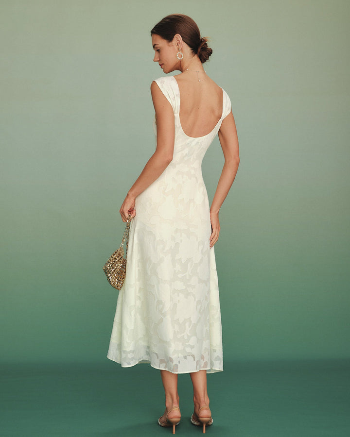 Apricot Jacquard Slip A-Line Maxi Dress