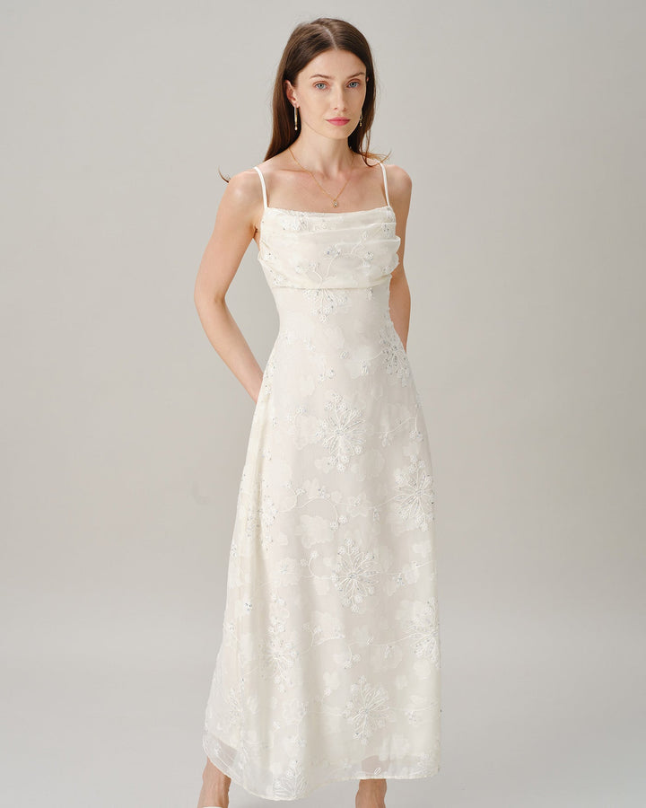 Apricot Square Neck Jacquard Sequins Maxi Dress