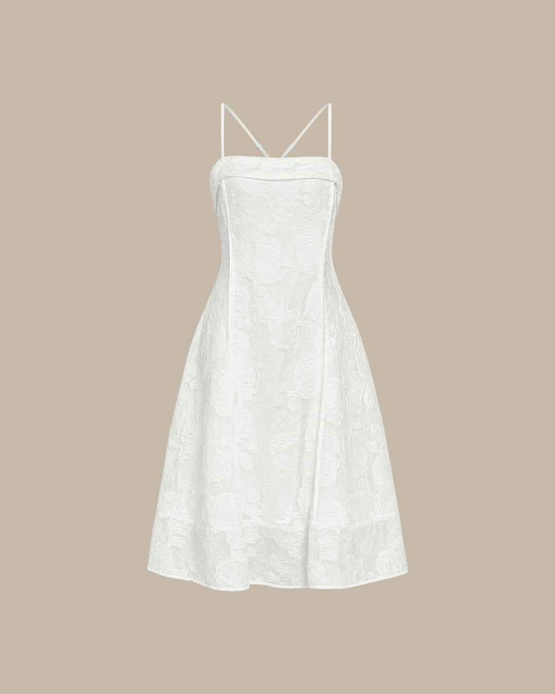 White Square Neck Jacquard Slip Midi Dress