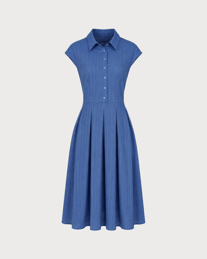 Blue Collar Button Button Midi Dress