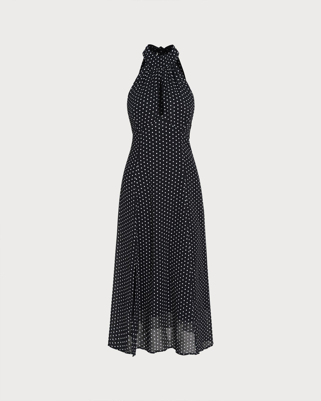 Black Polka Dot Halter Midi Dress