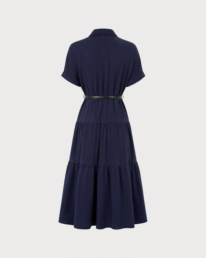 Blue Collar Pockets Button Tunic Midi Dress
