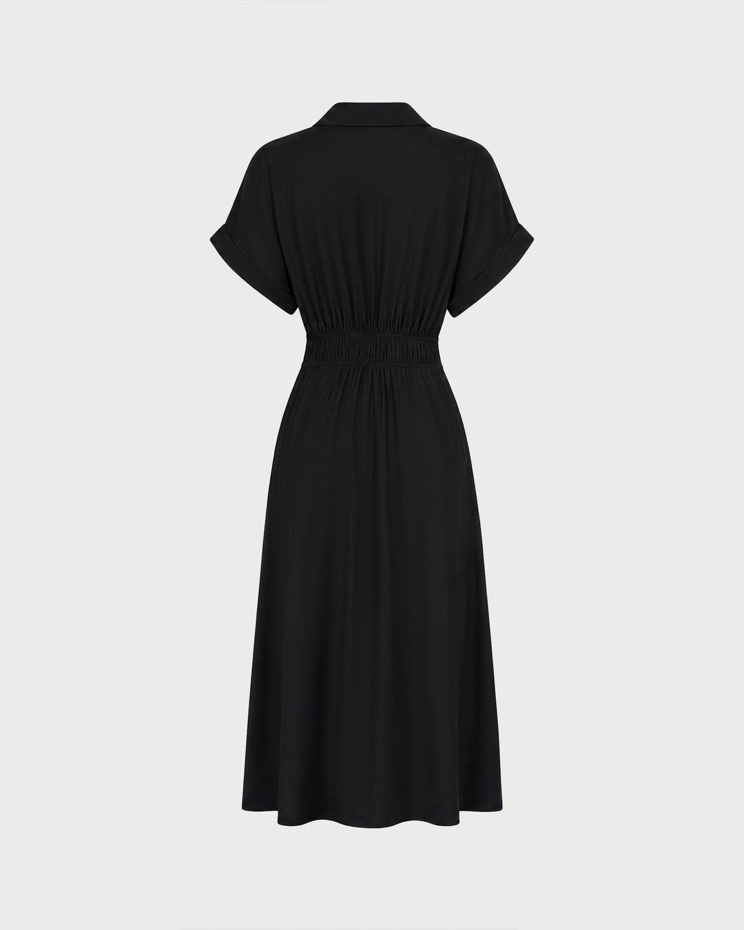 Black V Neck Drop Shoulder Midi Dress