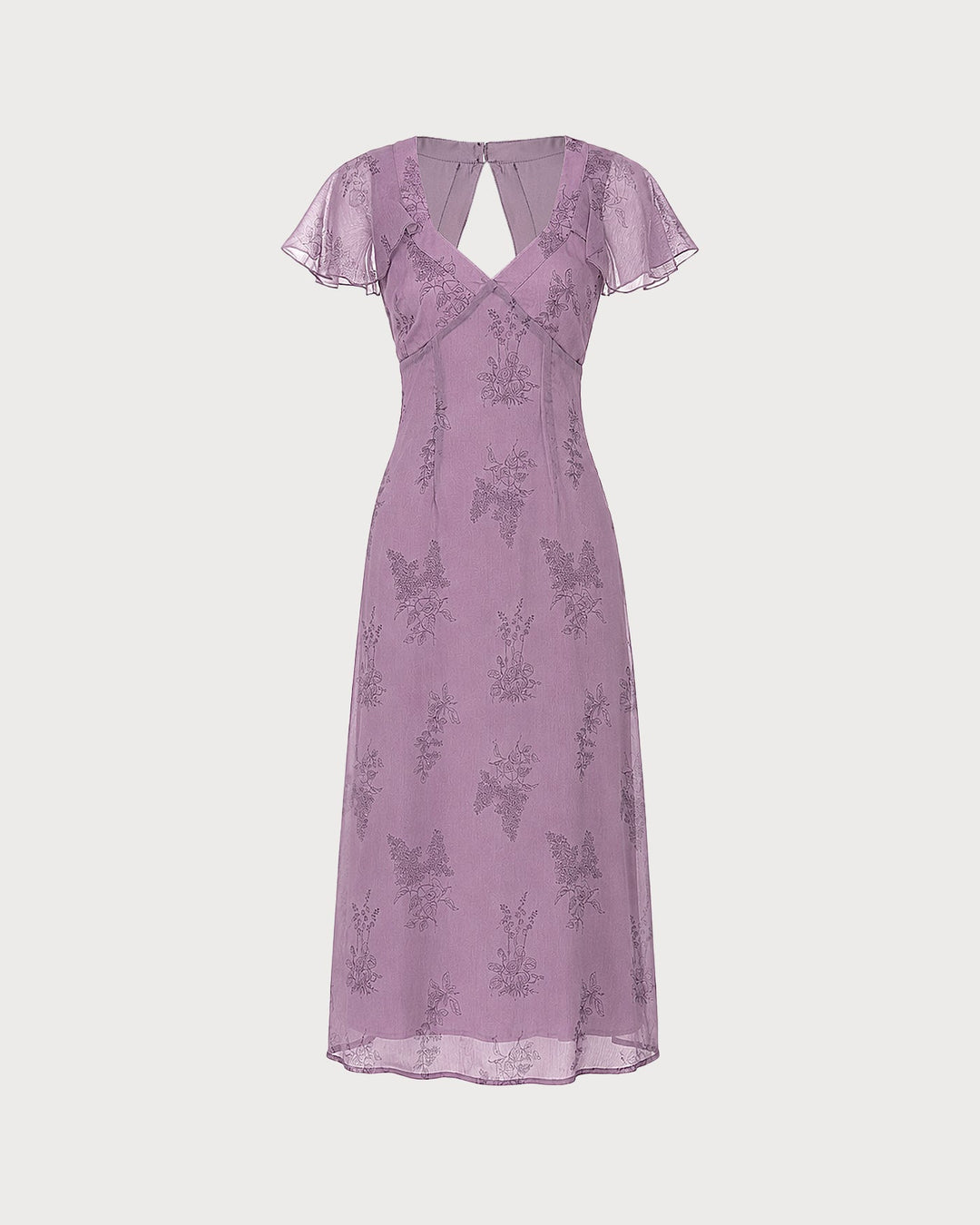 Purple V Neck Butterfly Sleeve Floral Midi Dress