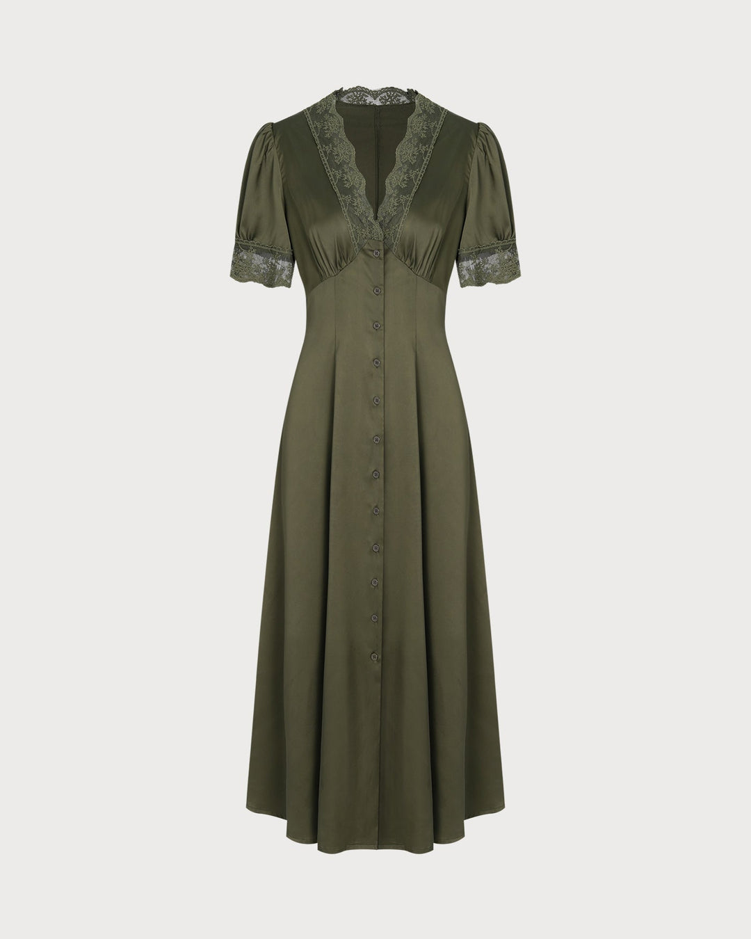 Green Lace Satin Midi Dress