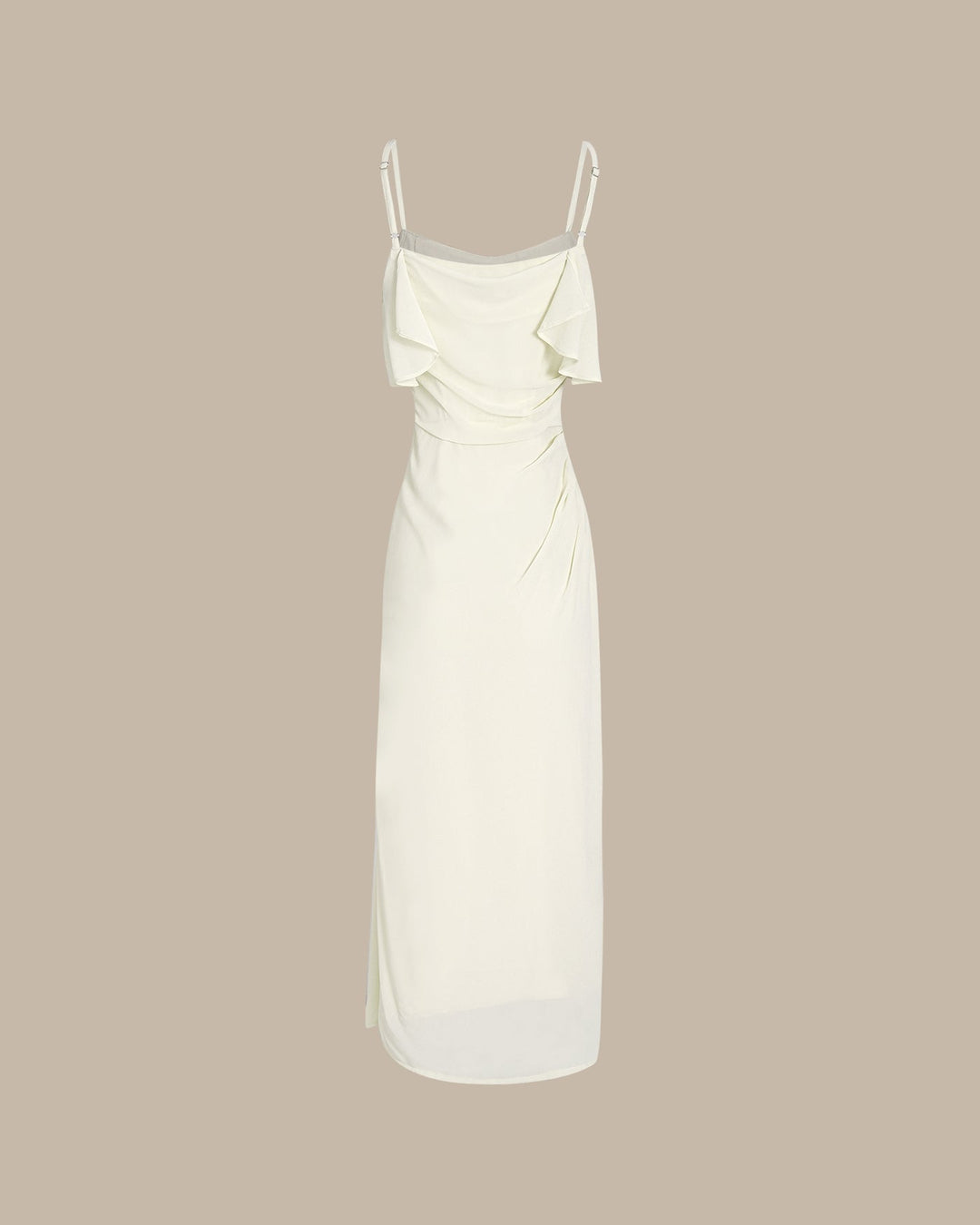Apricot Ruffle Slip Chiffon Midi Dress