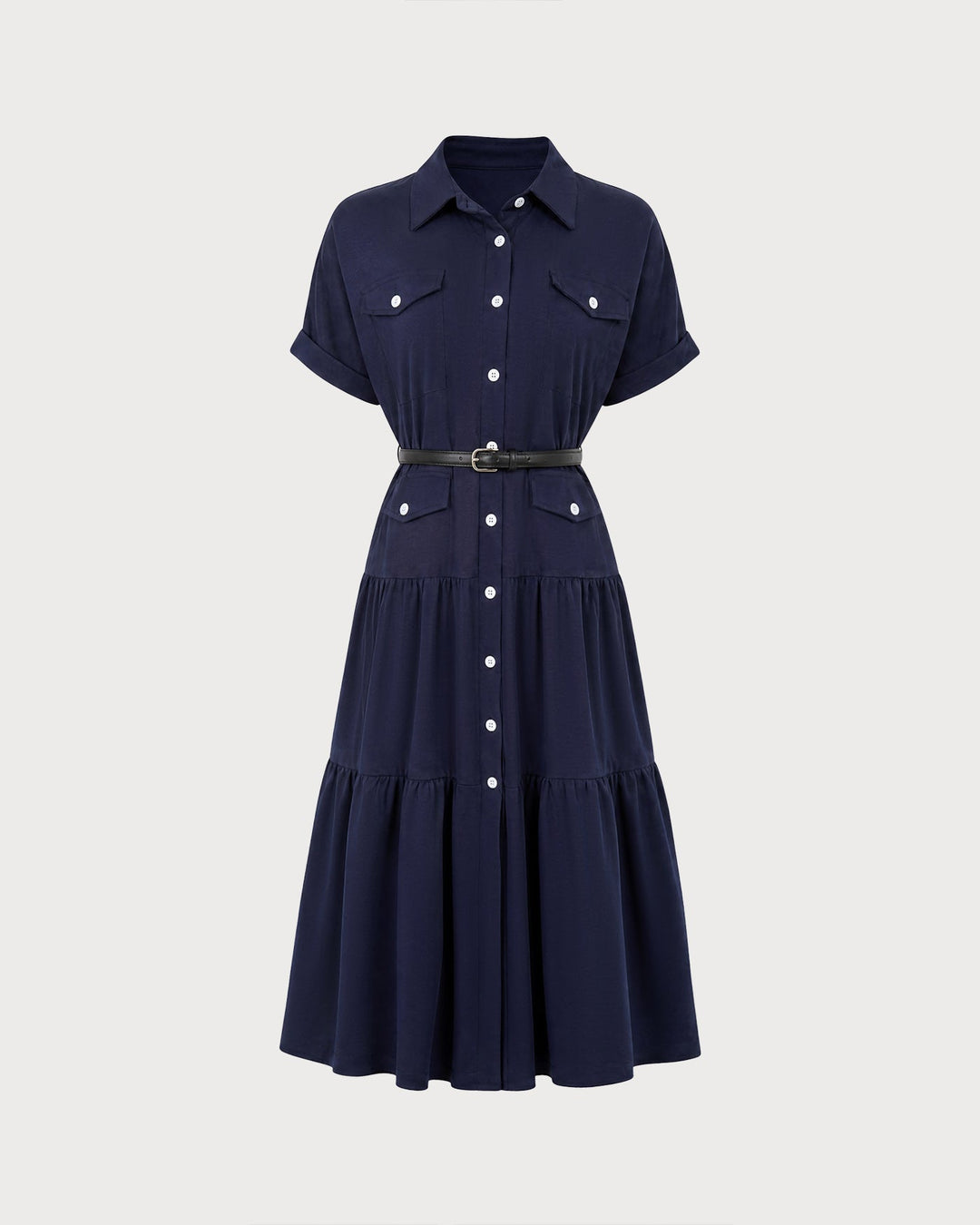Blue Collar Pockets Button Tunic Midi Dress